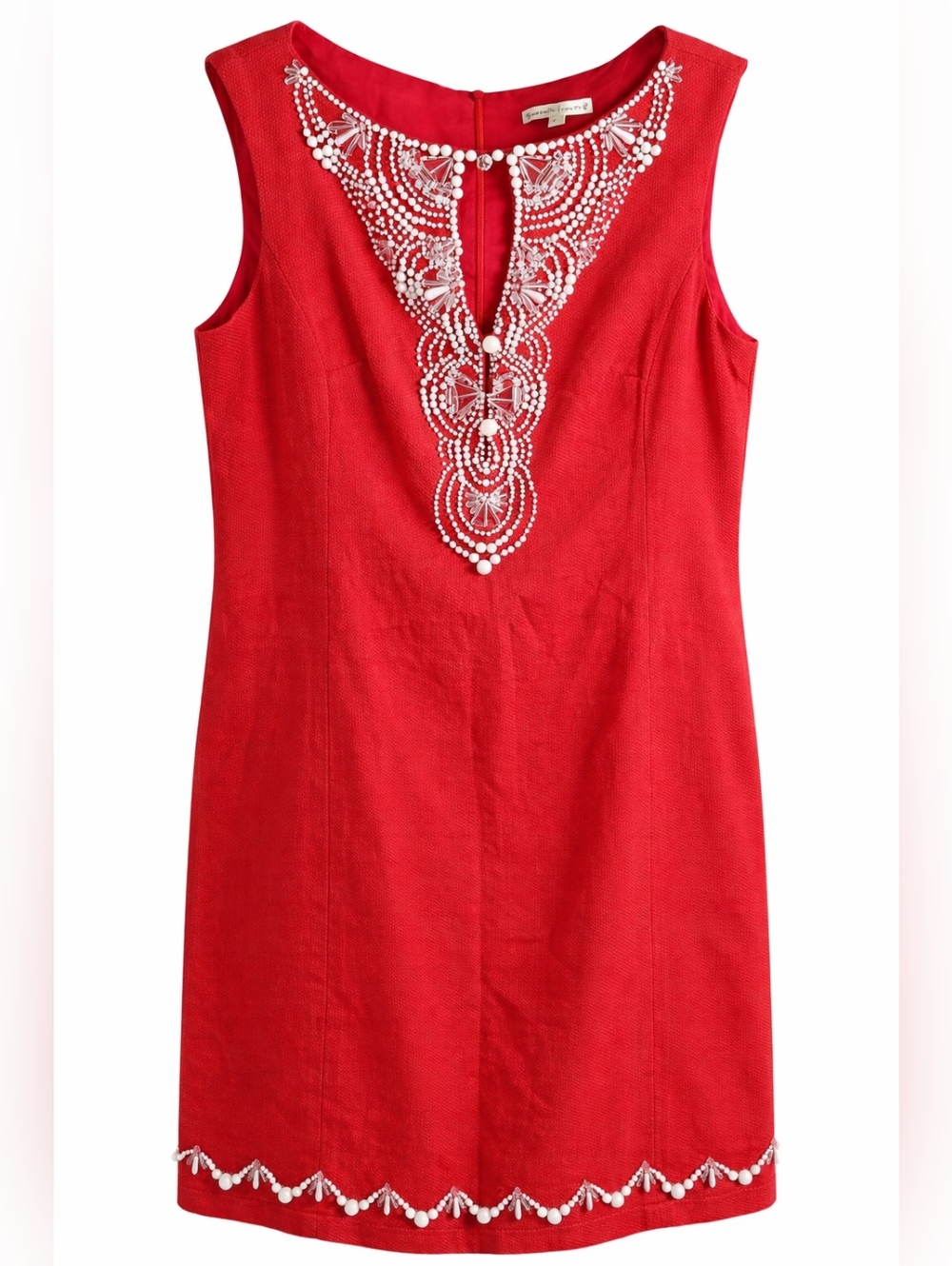 Nanette Lepore Red Embellished Shift Dress Beaded Neckline Cocktail Party 8